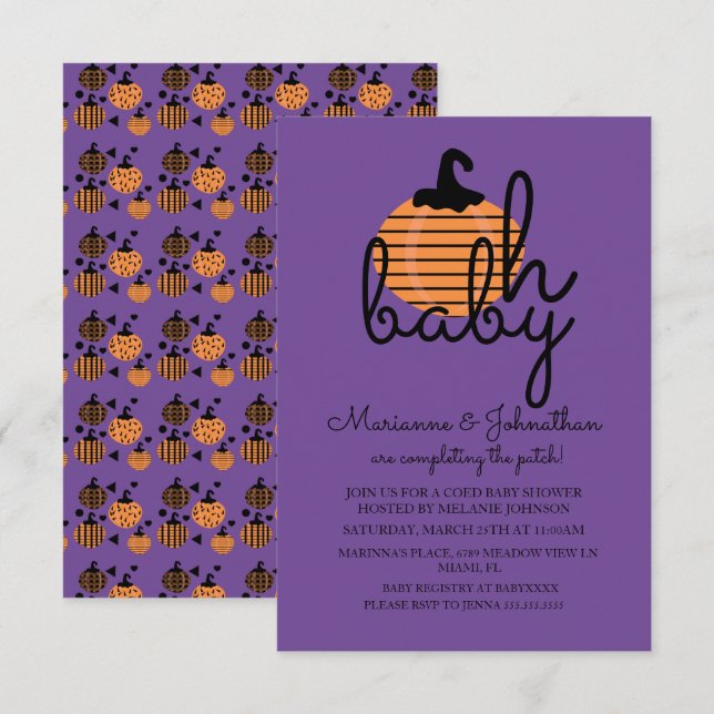 Invitation Citrouille Patch Oh Baby Citrouilles Baby shower (Devant / Derrière)