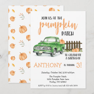 Invitation Citrouille Patch Vieux Camion Anniversaire Fête N'