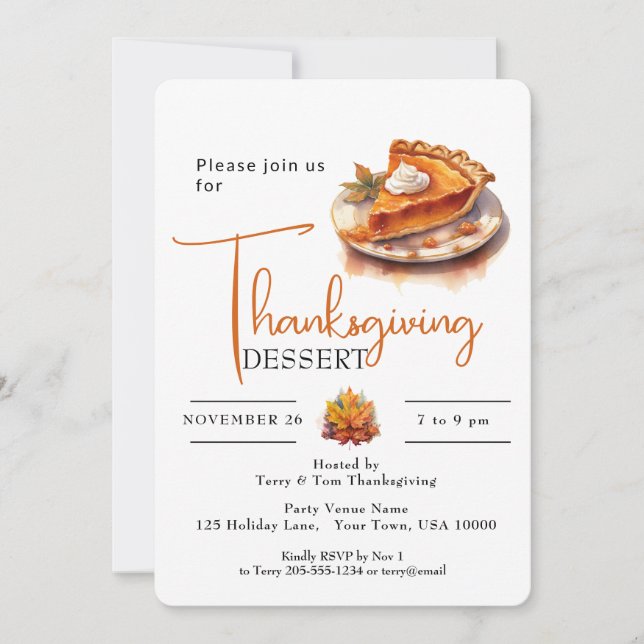 INVITATION CITROUILLE PIE THANKSGIVING DESSERT (Devant)