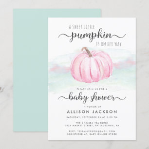 Invitation Citrouille Pink Mint Aquarelle Bébé fille Douche