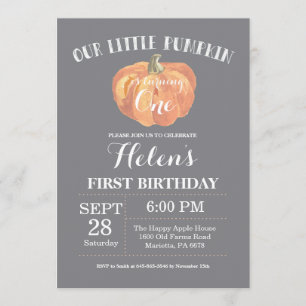Invitation Citrouille Premier anniversaire Grey