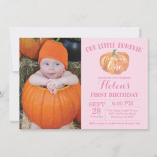 Invitation citrouille premier anniversaire rose