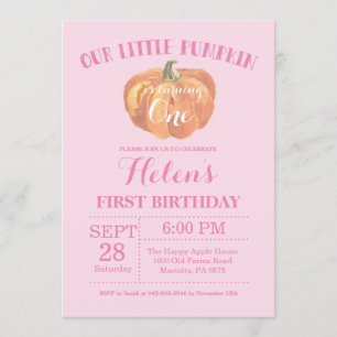 Invitation Citrouille Premier anniversaire rose