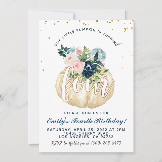 Invitation citrouille quatrième anniversaire (Devant)