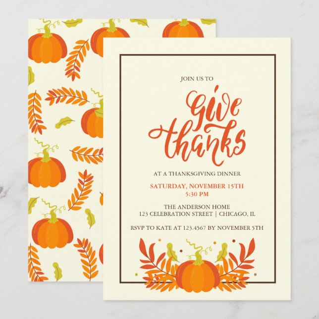 Invitation Citrouille Remerciements Soirée Thanksgiving (Devant / Derrière)
