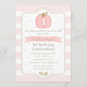 Invitation Citrouille rose 1er anniversaire fille d'automne