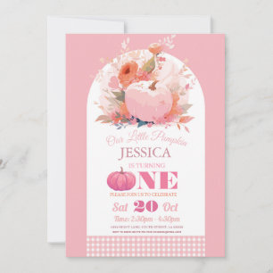 Invitation Citrouille rose 1er Anniversaire Filles automne au
