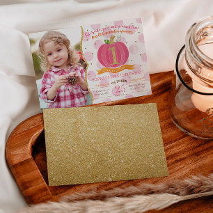 Invitation Citrouille rose automne 1er anniversaire Invitatio
