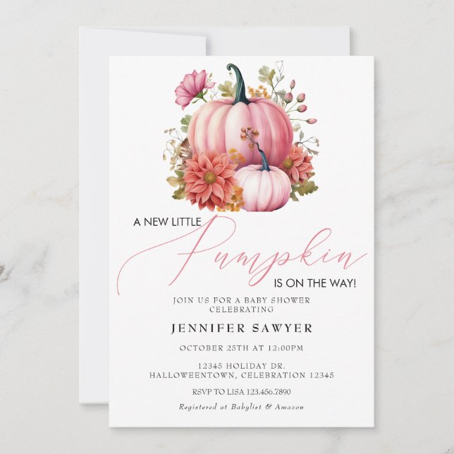Invitation Citrouille rose | Baby shower d'automne (Devant)