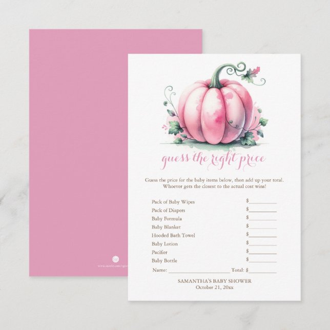 Invitation Citrouille rose devine le bon jeu de prix (Devant / Derrière)