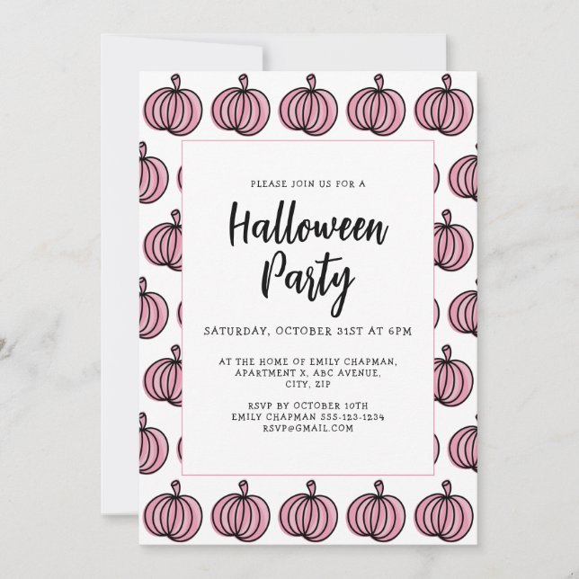 Invitation Citrouille rose d'Halloween (Devant)