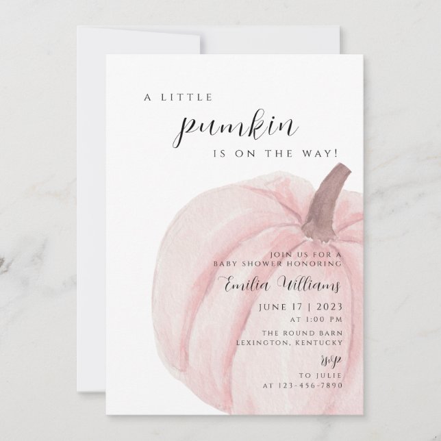 Invitation citrouille rose fille Baby shower (Devant)
