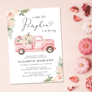 Invitation Citrouille Rose Floral Vintage Camion bébé fille D
