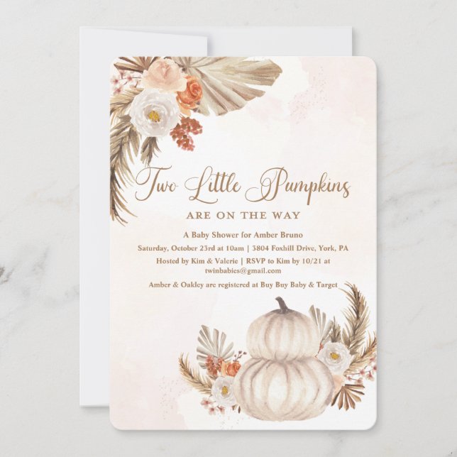 Invitation citrouille Rustic Twin Baby shower (Devant)