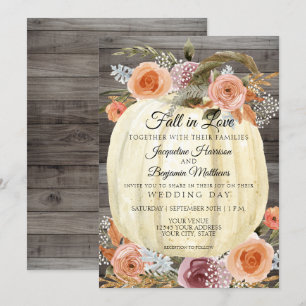 Invitation Citrouille rustique aquarelle floral orange prune 