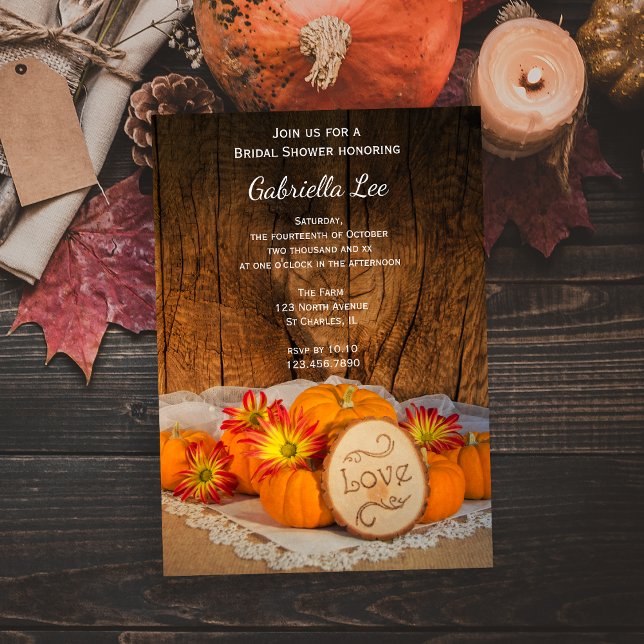 Invitation Citrouille rustique Automne Grange Fête des mariée (Set a cozy tone for your Autumn event with a charming Rustic Pumpkins Fall Bridal Shower Invitation.)