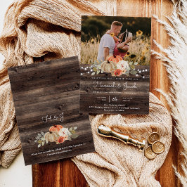 Invitation Citrouille rustique Automne Grange Mariage bois