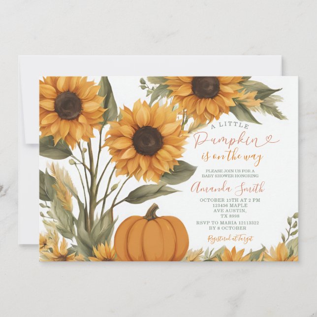 Invitation Citrouille rustique Baby shower tournesol Invitati (Devant)