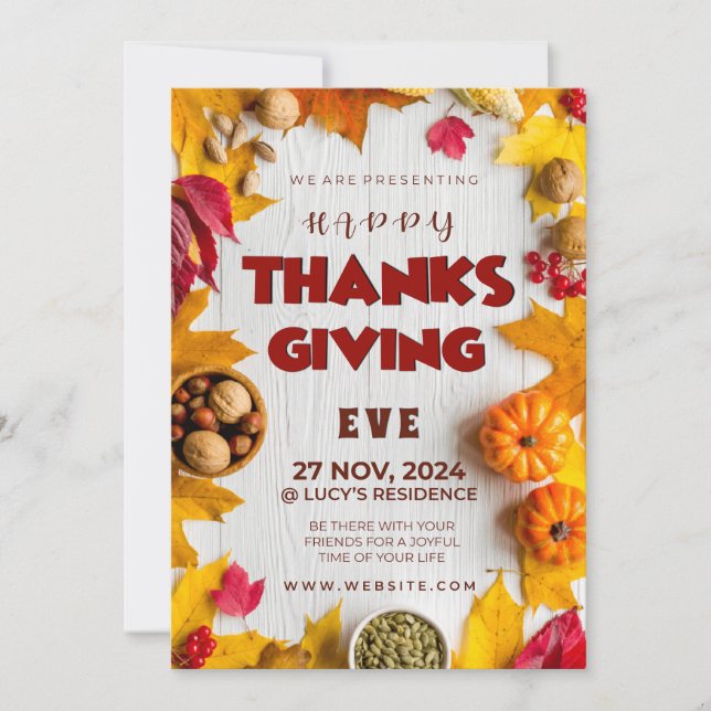 Invitation Citrouille rustique Elegance Feuilles & Épicerie (Devant)