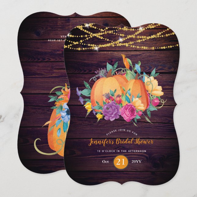 Invitation Citrouille rustique FÊTE DES MARIÉES aquarelle TOM (Devant / Derrière)