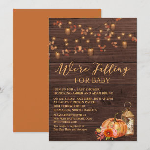 Invitation Citrouille Rustique Feuille Baby shower de bois In