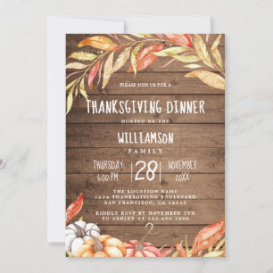 Invitation Citrouille rustique Golden Folid Thanksgiving Dîne