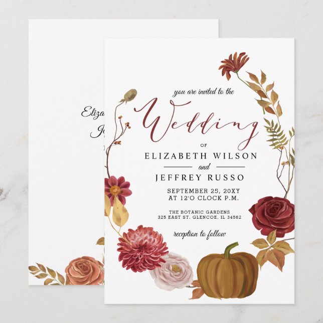 Invitation Citrouille rustique Mariage de automne d'automne (Devant / Derrière)