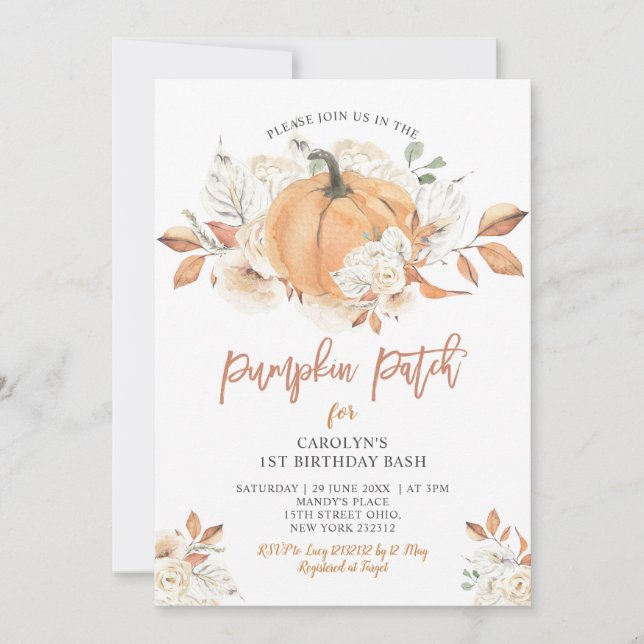 Invitation Citrouille rustique Patch Anniversaire Bash Party (Devant)