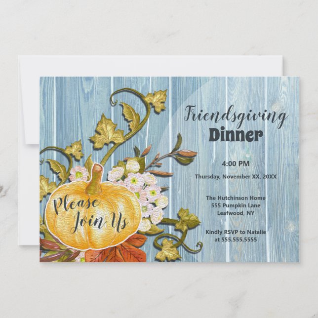 Invitation Citrouille rustique Thanksgiving Friendsgiving (Devant)