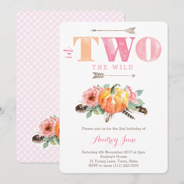 Invitation Citrouille sauvage 2e fête d'anniversaire pour fil (Devant / Derrière)