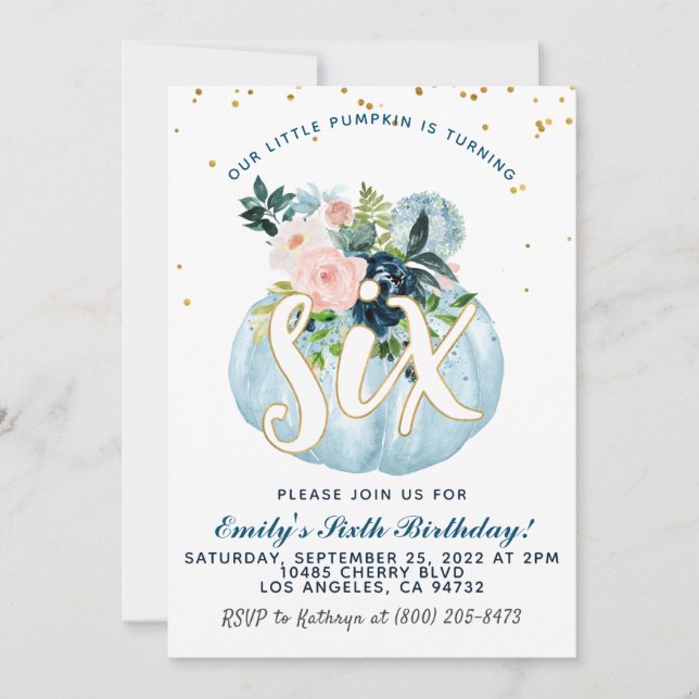 Invitation citrouille sixième anniversaire (Devant)