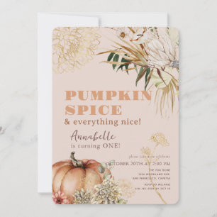 Invitation Citrouille Spice Boho Floral Rose Girl 1er anniver