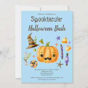 Invitation Citrouille Spooktacular Halloween Bash Party Bleu