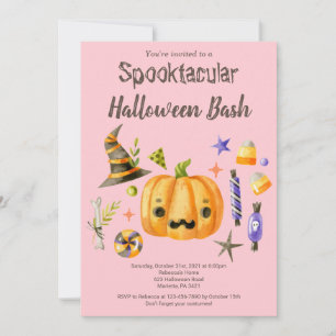 Invitation Citrouille Spooktacular Halloween Bash Party rose