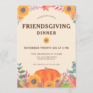 Invitation Citrouille Sunflowers Thanksgiving Dîner Invitatio