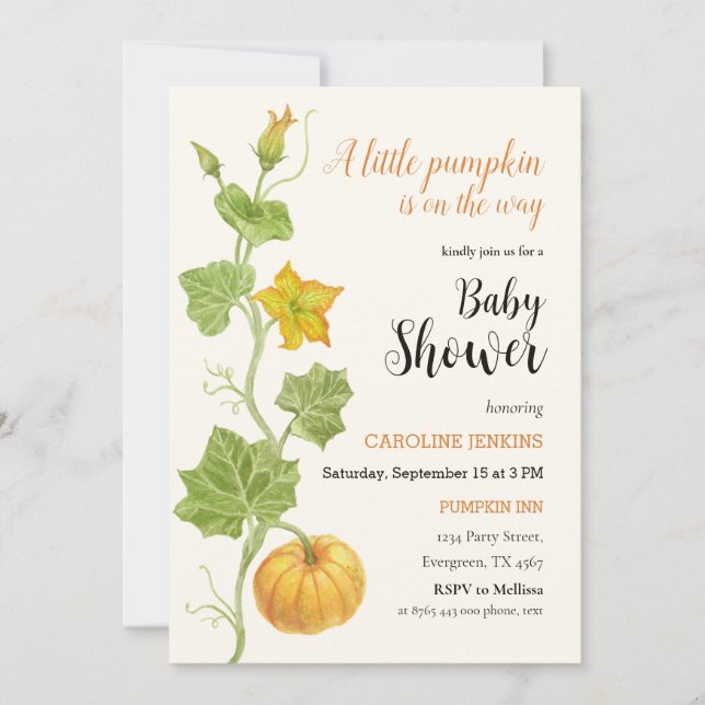 Invitation citrouille sur le chemin baby shower (Devant)