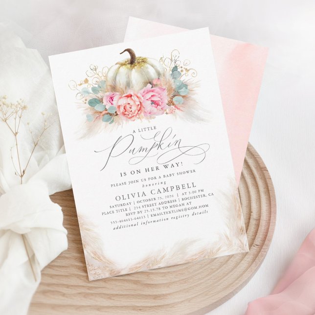 Invitation Citrouille sur le chemin - Fille Baby shower rose  (Créateur téléchargé)