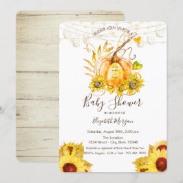 Invitation Citrouille, Texture bois, Baby shower de tournesol