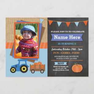 Invitation Citrouille Tracteur  de fête d'anniversaire de la