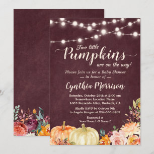 Invitation Citrouille Twins Baby shower Chaîne Lights Floral