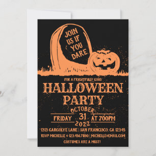 Invitation Citrouille vintage Tombstone Halloween Party