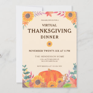 Invitation Citrouille virtuel Sunflowers Thanksgiving Dîner
