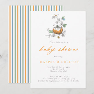 Invitation Citrouille Whimsical & Stripes Baby shower d'autom