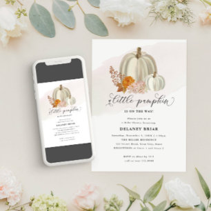 Invitation Citrouilles blancs et fleurs d'automne, Baby showe