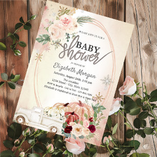 Invitation Citrouilles Boho Roses, Fête Prénatale de camion