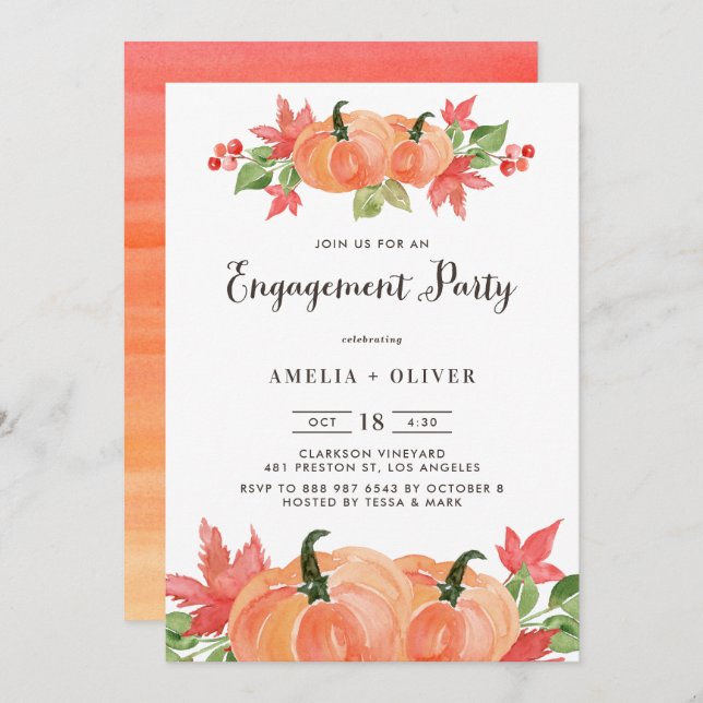 Invitation Citrouilles d'aquarelle (Devant / Derrière)