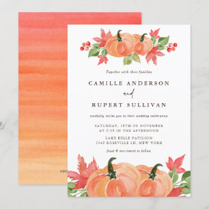 Invitation Citrouilles d'aquarelle Mariage d'automne