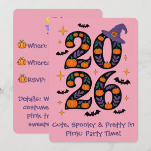 Invitation Citrouilles de la sorcière rose Halloween 2026 Cha
