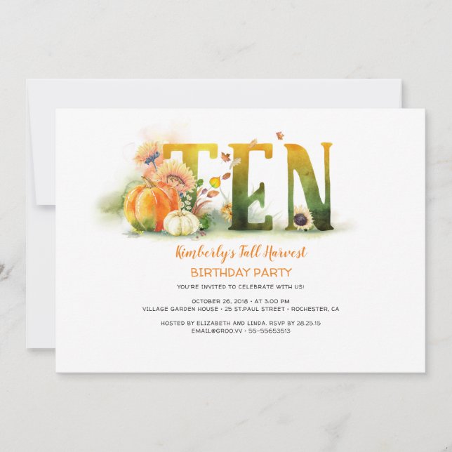 Invitation Citrouilles de récolte d'automne 10 Anniversaire I (Devant)