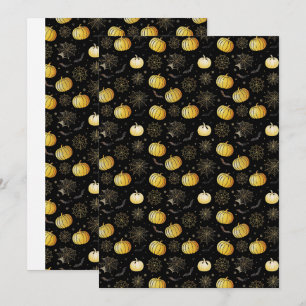 Invitation Citrouilles d'or et Webs - Motif d'Halloween trans